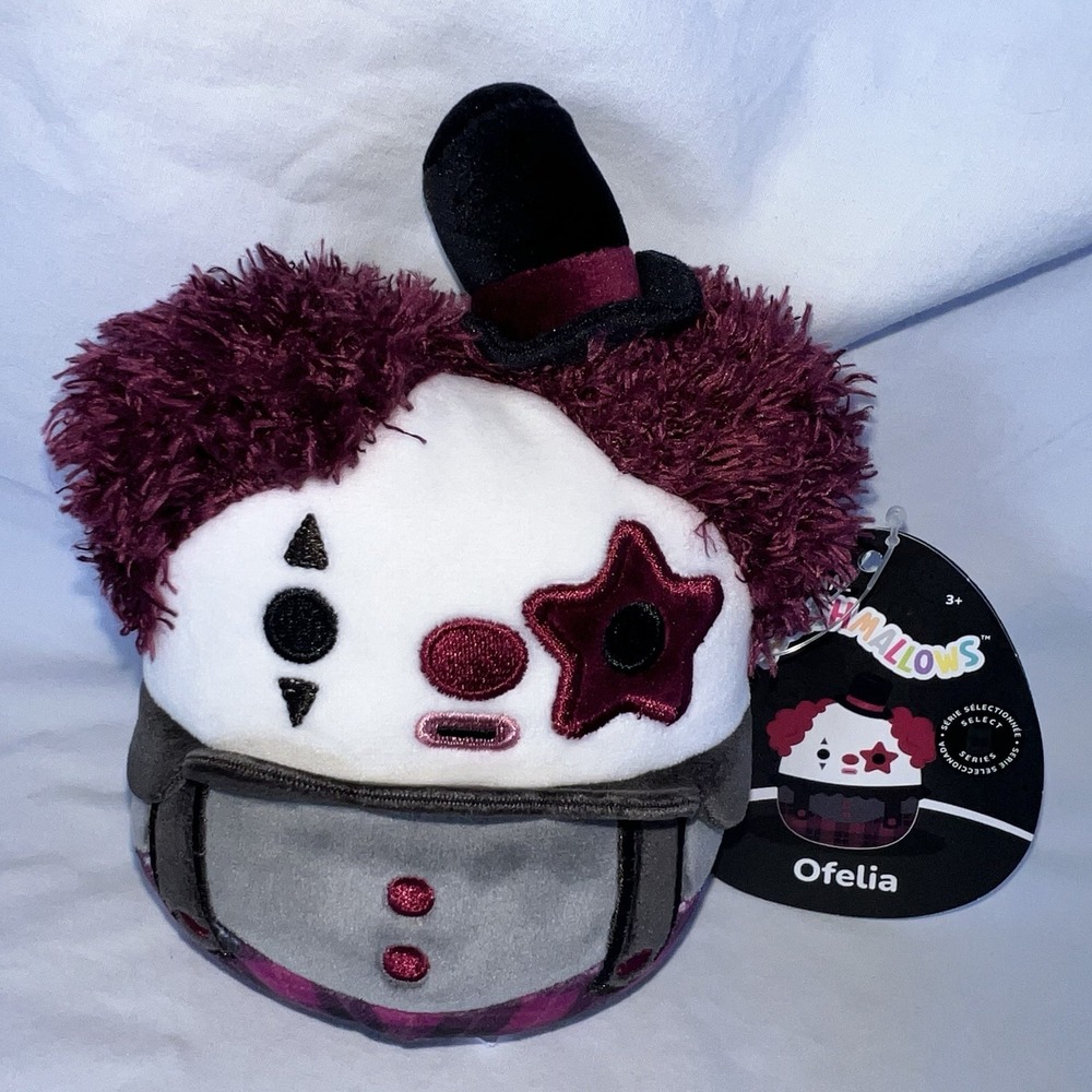 NEW Squishmallows Select Series 5" Inch Ofelia the Maroon Black Gray Clown RARE
